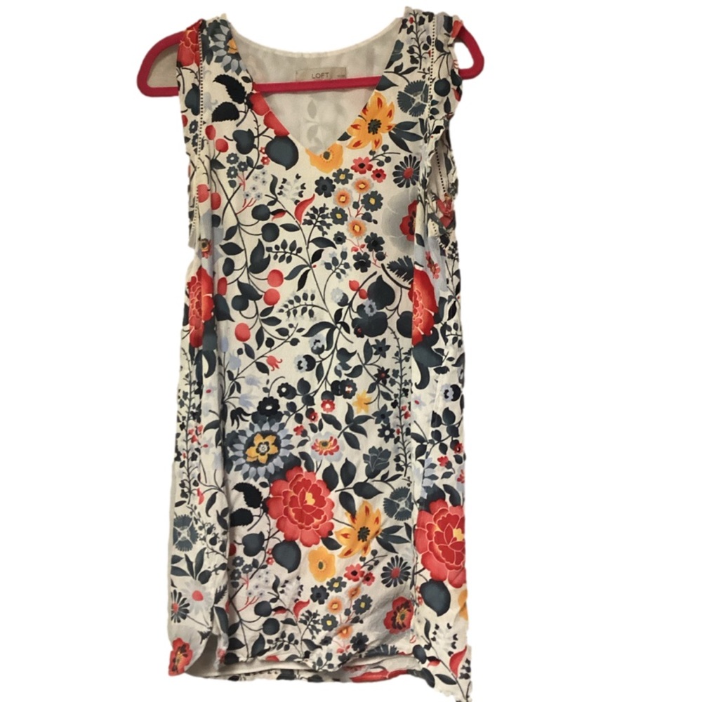 LOFT PETITES White Sleeveless Floral A-Line Dress Size MP